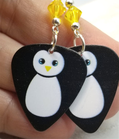 Penguin Guitar Pick Earrings with Yellow Swarovski Crystals