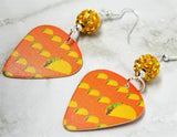 Taco Guitar Pick Earrings with Orange Pave Beads
