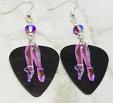 Ballet Dancer Feet and Legs Guitar Pick Earrings with Fuchsia ABx2 Swarovski Crystals