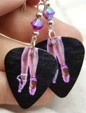 Ballet Dancer Feet and Legs Guitar Pick Earrings with Fuchsia ABx2 Swarovski Crystals