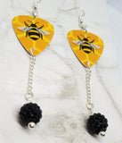 Bumblebee Guitar Pick Earrings with Black Pave Bead Dangles