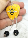Bumblebee Guitar Pick Earrings with Black Pave Bead Dangles