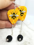 Bumblebee Guitar Pick Earrings with Black Pave Bead Dangles