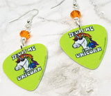 Trust Me I'm A Unicorn Guitar Pick Earrings with Orange Swarovski Crystals