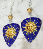 Sun and Stars Guitar Pick Earrings with Gold Swarovski Crystals
