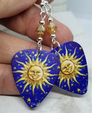 Sun and Stars Guitar Pick Earrings with Gold Swarovski Crystals
