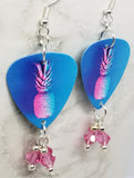 Blue and Pink Pineapple Guitar Pick Earrings with Pink Swarovski Crystal Dangles