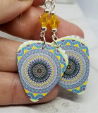 Yellow and Blue Mandala Guitar Pick Earrings with Yellow Swarovski Crystals