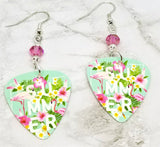 Pink Flamingo Summer Guitar Pick Earrings with Pink AB Swarovski Crystals