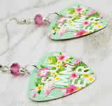 Pink Flamingo Summer Guitar Pick Earrings with Pink AB Swarovski Crystals