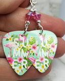 Pink Flamingo Summer Guitar Pick Earrings with Pink AB Swarovski Crystals