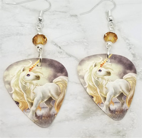 Unicorn Guitar Pick Earrings with Metallic Sunshine Swarovski Crystals