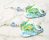 Blue and Green Seahorse Guitar Pick Earrings with Blue Swarovski Crystals