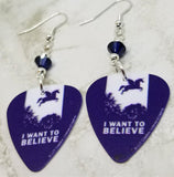 Unicorn I Want To Believe Guitar Pick Earrings with Dark Indigo Swarovski Crystals