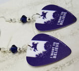 Unicorn I Want To Believe Guitar Pick Earrings with Dark Indigo Swarovski Crystals