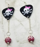Girl Skull Guitar Pick Earrings with Pink Ombre Pave Beads Dangles