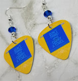 Don't Panic and Carry a Towel Guitar Pick Earrings with Blue Swarovski Crystals