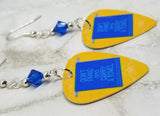 Don't Panic and Carry a Towel Guitar Pick Earrings with Blue Swarovski Crystals
