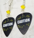 Caution Guitar Pick Earrings with Yellow Swarovski Crystals