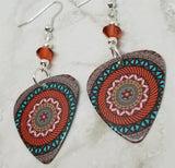 Mandala Guitar Pick Earrings with Indian Red Swarovski Crystals