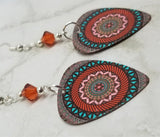 Mandala Guitar Pick Earrings with Indian Red Swarovski Crystals