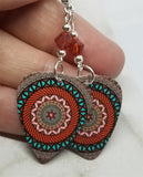 Mandala Guitar Pick Earrings with Indian Red Swarovski Crystals