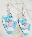 Flying Pig Guitar Pick Earrings with Pink Swarovski Crystals