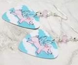 Flying Pig Guitar Pick Earrings with Pink Swarovski Crystals