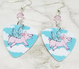 Flying Pig Guitar Pick Earrings with Pink Swarovski Crystals