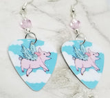 Flying Pig Guitar Pick Earrings with Pink Swarovski Crystals