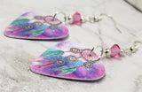 Dream Catcher Guitar Pick Earrings with Pink Swarovski Crystals
