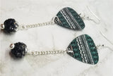 Geometric Turquoise and Black Print Guitar Pick Earrings with Black Ombre Pave Bead Dangles