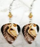 Skeletal Unicorn Guitar Pick Earrings with Golden Swarovski Crystals