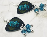Seahorse Guitar Pick Earrings with Blue Swarovski Crystal Dangles