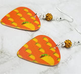 Taco Guitar Pick Earrings with Orange Pave Beads