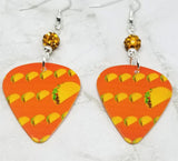 Taco Guitar Pick Earrings with Orange Pave Beads