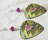 Flowered Guitar Pick Earrings with Fuchsia ABx2 Swarovski Crystals
