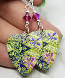 Flowered Guitar Pick Earrings with Fuchsia ABx2 Swarovski Crystals
