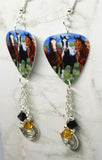 Running Horses Guitar Pick Earrings with Swarovski Crystal and Horseshoe Charm Dangles