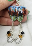 Running Horses Guitar Pick Earrings with Swarovski Crystal and Horseshoe Charm Dangles