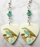 Song Bird Guitar Pick Earrings with Blue Swarovski Crystals