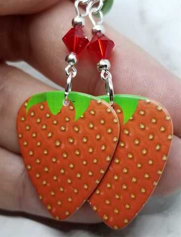 Strawberry Guitar Pick Earrings with Red Swarovski Crystals