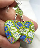 Green and Blue Scalloped Quilt Pattern Guitar Pick with Peridot Swarovski Crystals