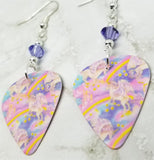 Unicorns and Rainbows Guitar Pick Earrings with Purple Swarovski Crystals