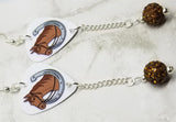 Horse and Horseshoe Guitar Pick Earrings with Brown Pave Bead Dangles