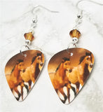 Two Horses Guitar Pick Earrings with Crystal Copper Swarovski Crystals