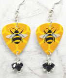 Bumblebee Guitar Pick Earrings with Black Swarovski Crystal Dangles