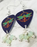 Dragonfly Guitar Pick Earrings with Green Opal Swarovski Crystal Dangles