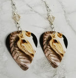 Skeletal Unicorn Guitar Pick Earrings with Silk Swarovski Crystals