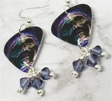 Skull Guitar Pick Earrings with Purple Swarovski Crystal Dangles